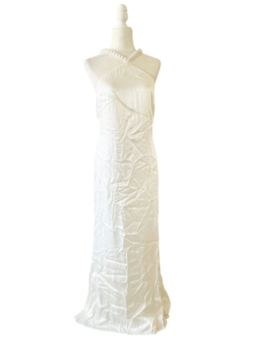 NEW Meshki Blanche Satin Pearl Halter Maxi Dress SZ S Bridal Formal Elegant - Picture 9 of 14